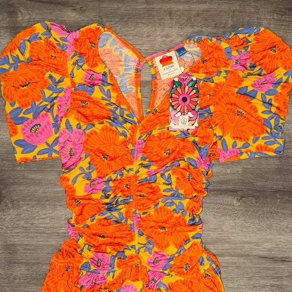 FARM Rio X Anthropologie short sleeve v neck ruched midi dress - Picture 8 of 14